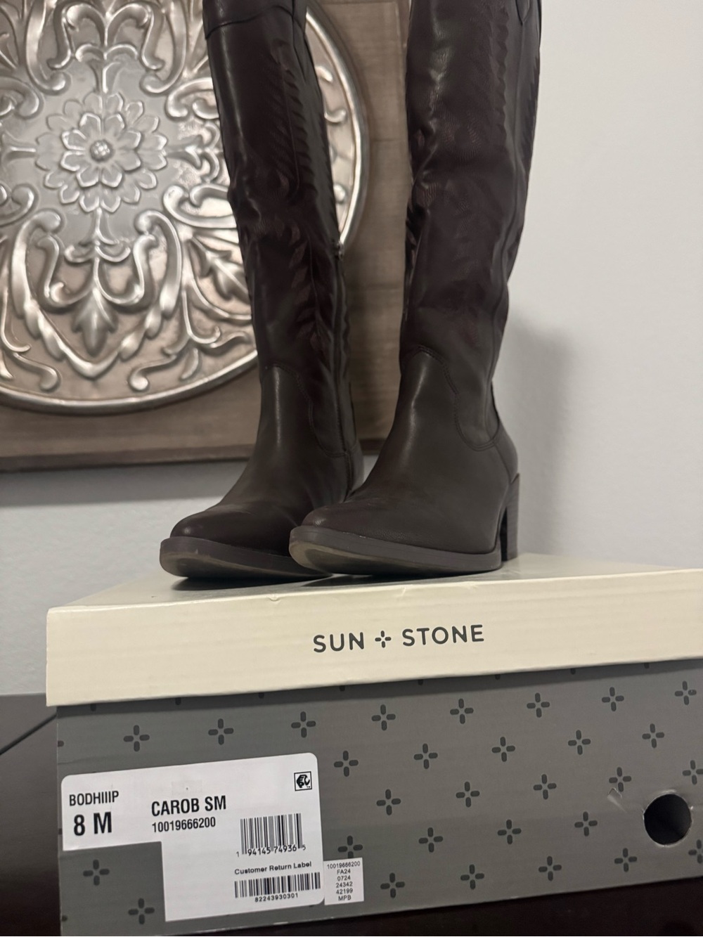 Sun + Stone Dark Brown Knee-High Western Riding Boots - Picture 2 of 3